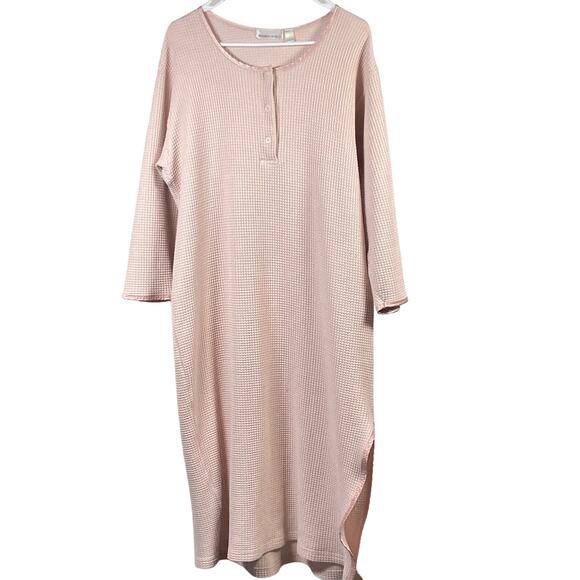 Victoria Secret Nightgown Women's Size Large XL Gown Waffle Knit Pink Long Slit - Picture 1 of 5